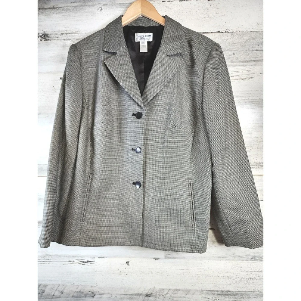 Pendleton Blazer Jacket Women 16W Houndstooth 100% Virgin Wool